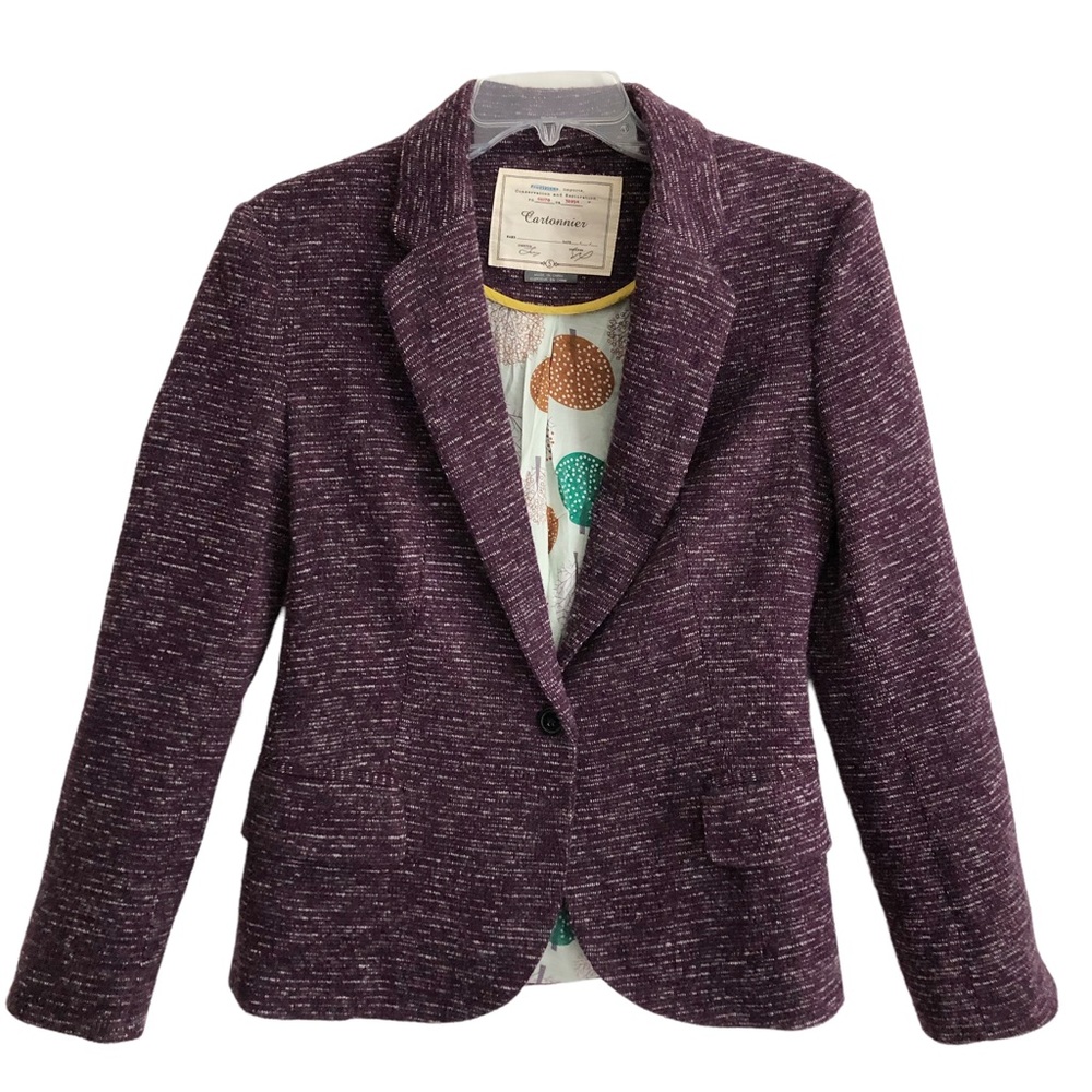 Anthropologie Cartonnier Dashes Knit Plum Purple Blazer S